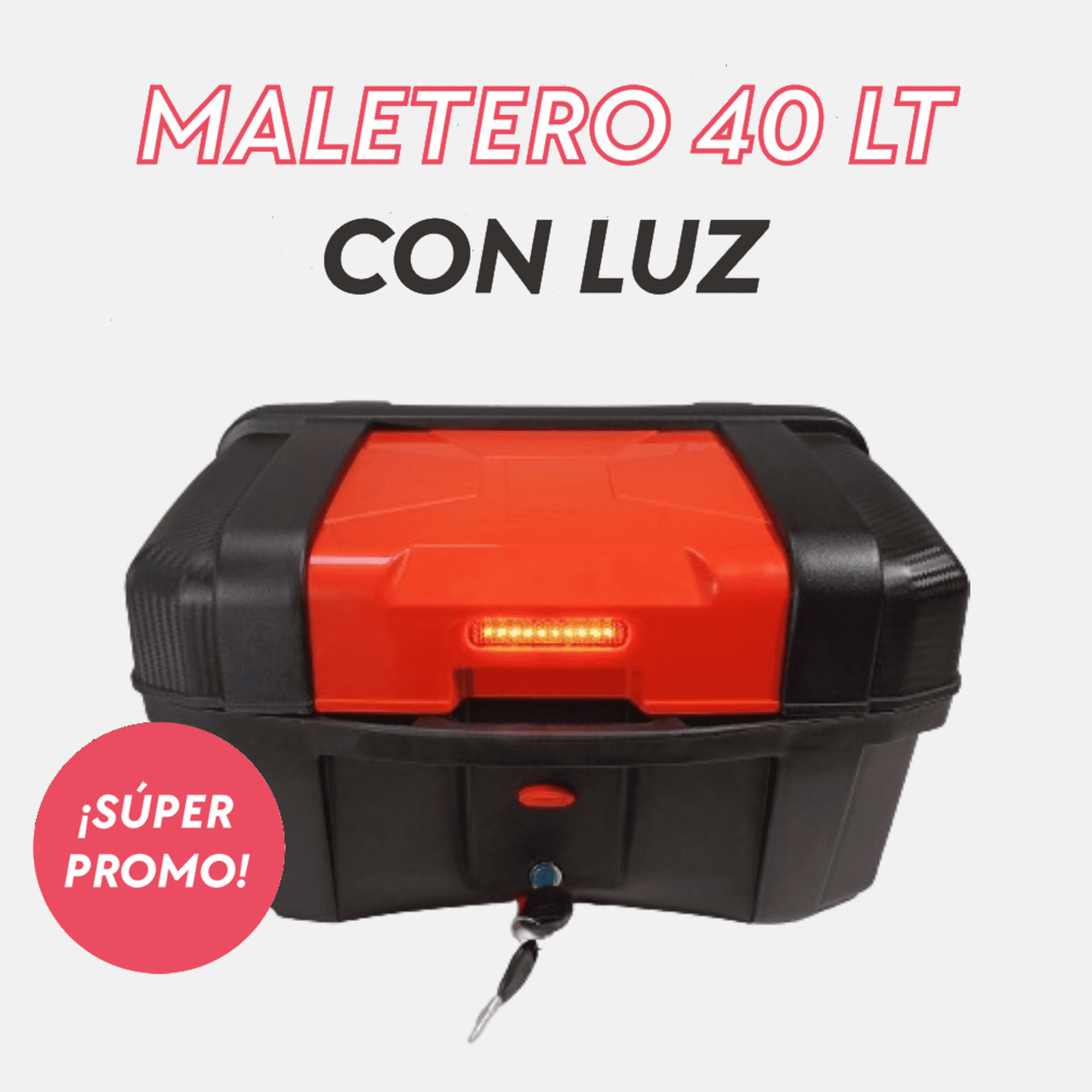Maletero Cuadrado 40L GS con Luz Integrada - ¡Adaptable a cualquier moto!
